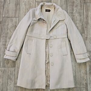 Reiss Wool Cashmere Blend Peacoat Womens S Ivory Cream Classic Timeless Luxury